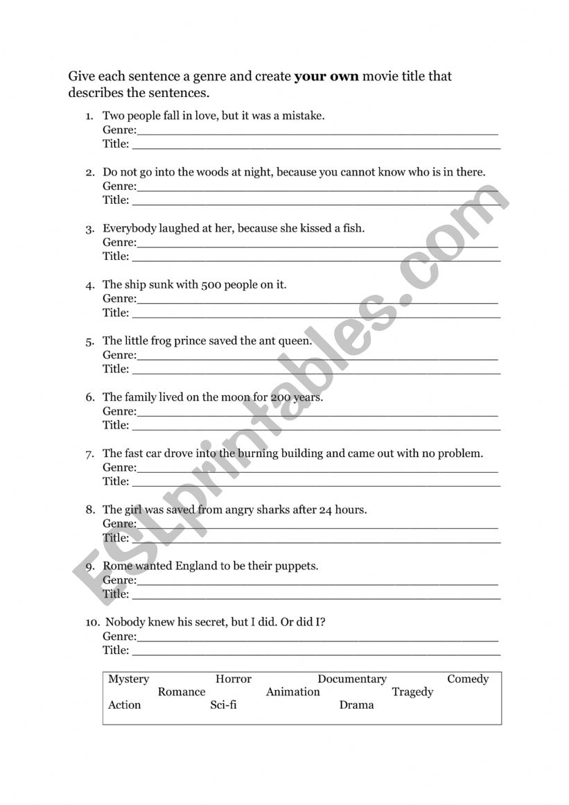 Movies worksheet