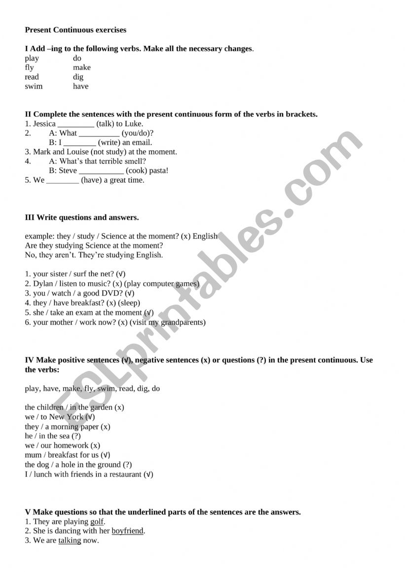 present continuous worksheet