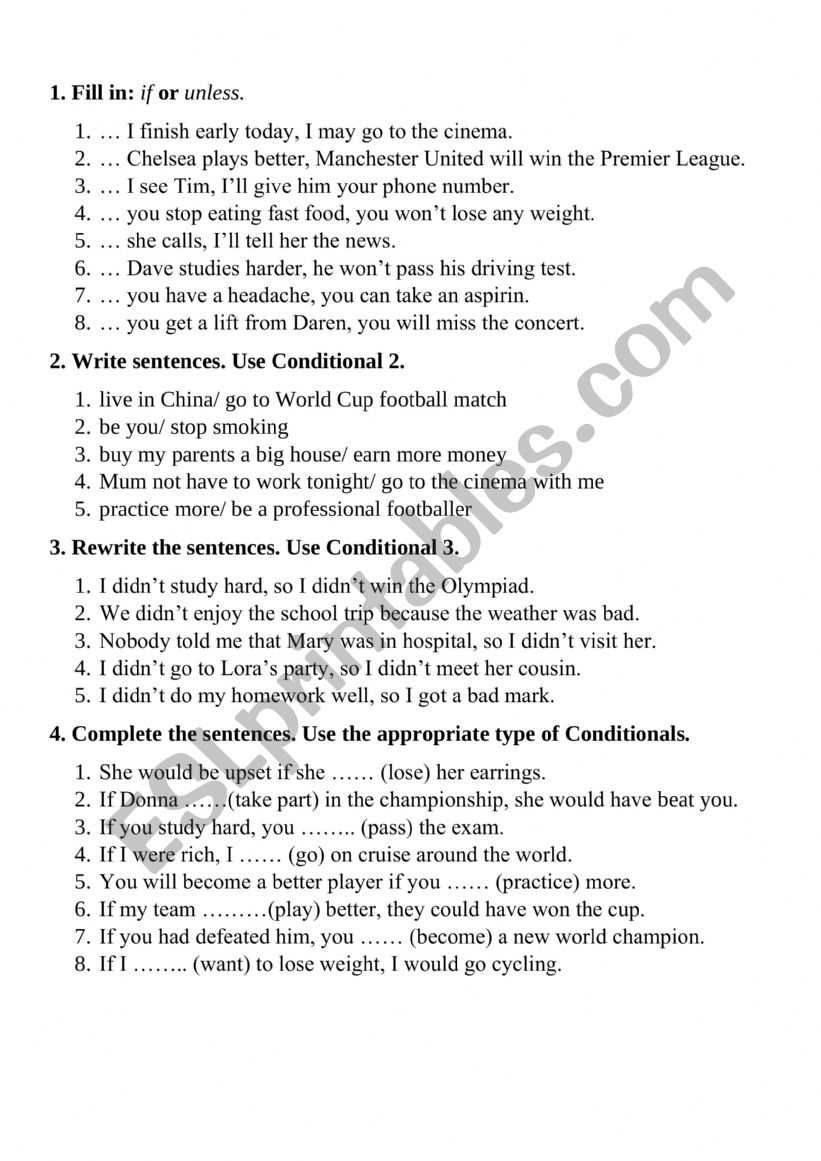 Conditionals worksheet