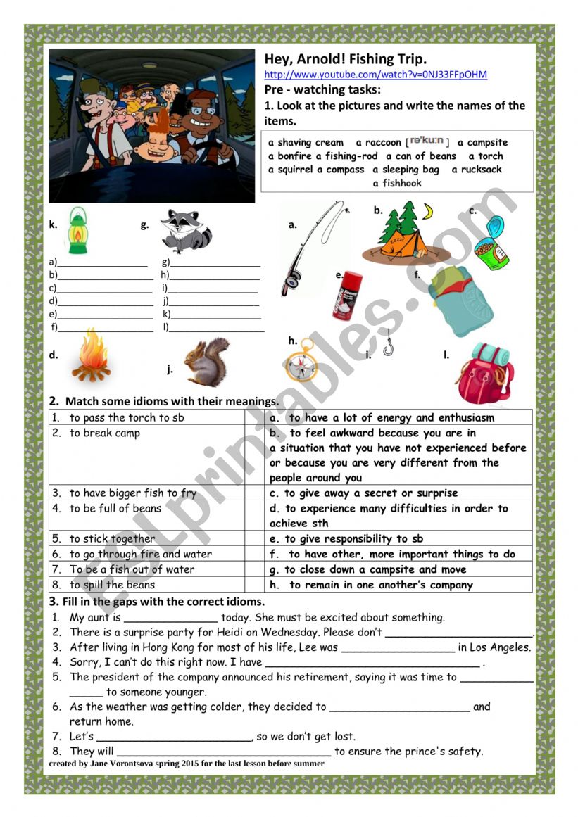 Hey, Arnol! Fishing trip worksheet