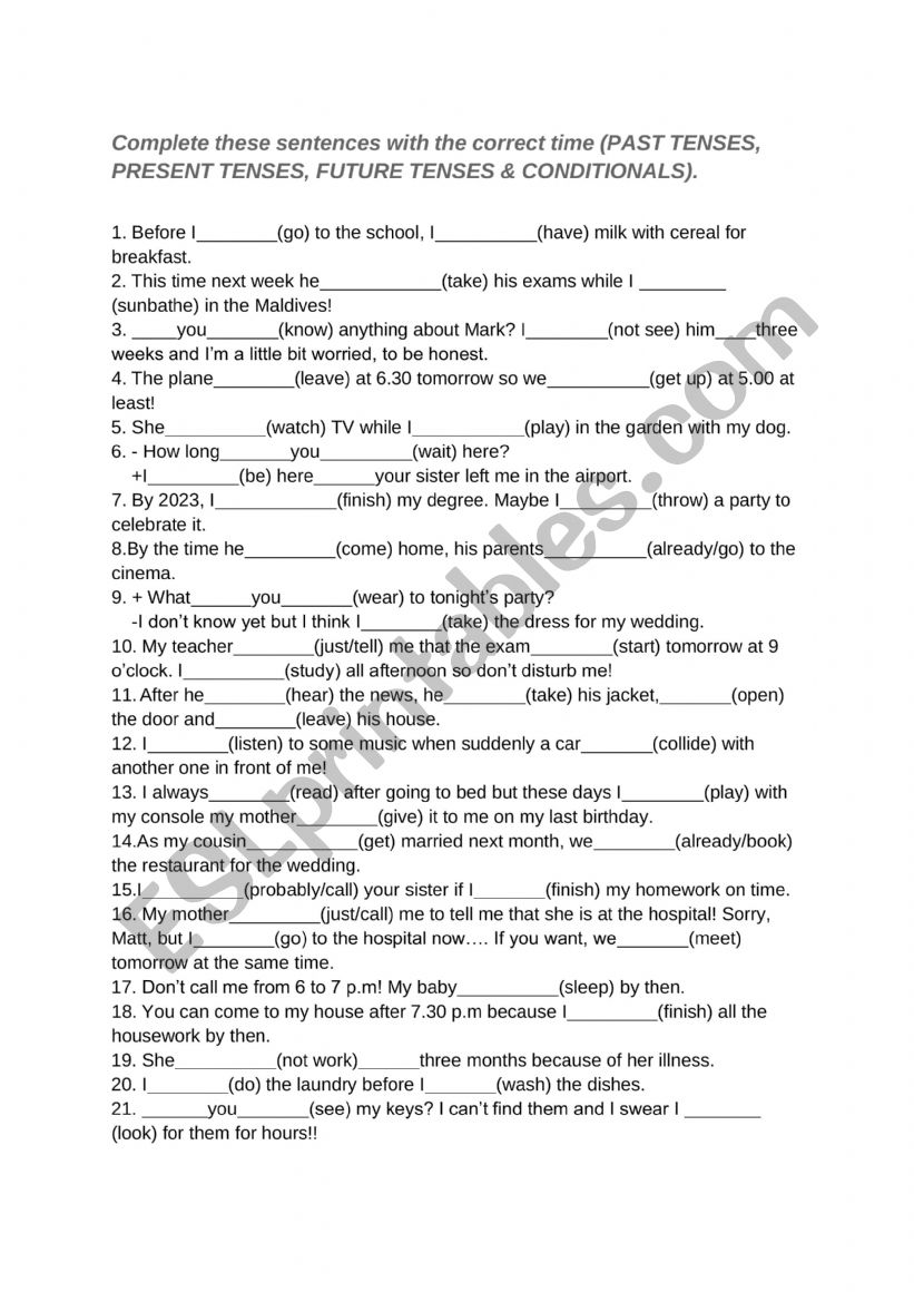 MIXED TENSES (FUTURE, PRESENT AND PAST) - ESL worksheet by naiaragg08