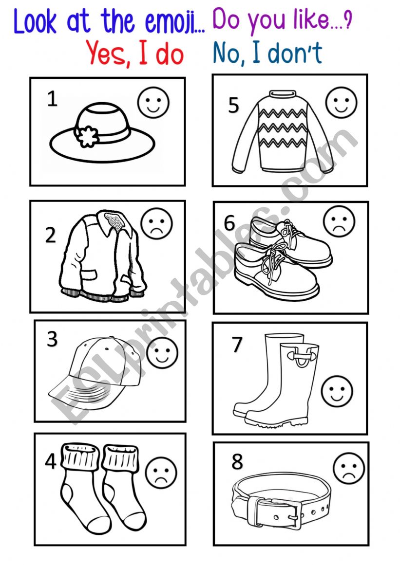 Clothes - Yes I do No I dont worksheet
