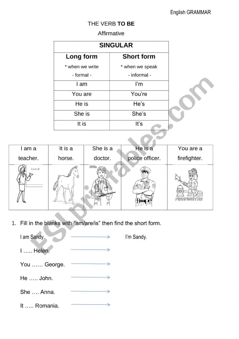 verb to be singular worksheet