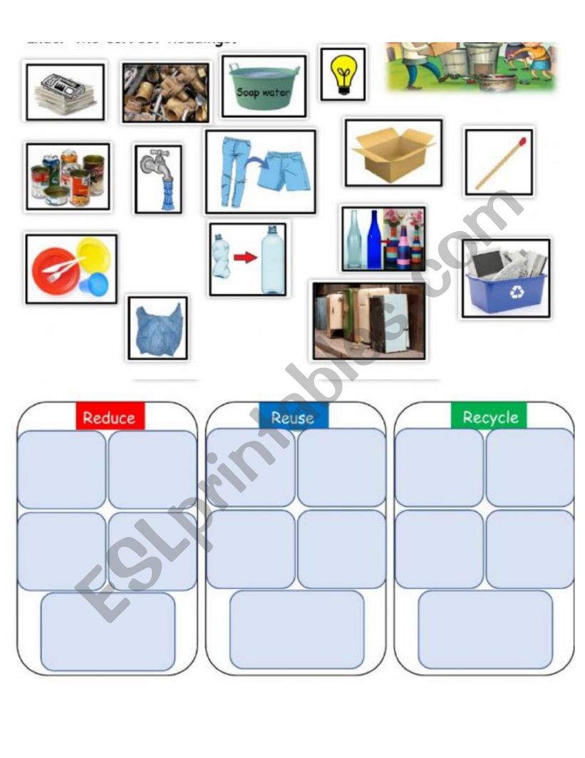 Reduce, reuse, recylce worksheet