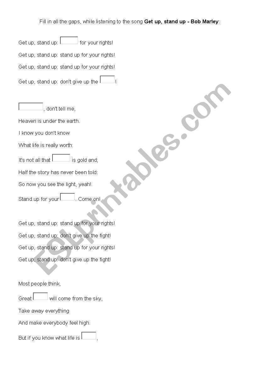 Get up, stand up _ Bob Marley worksheet