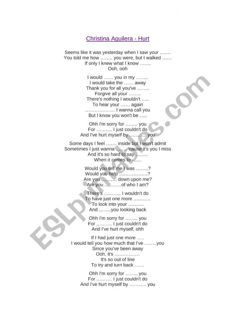 hurt  worksheet