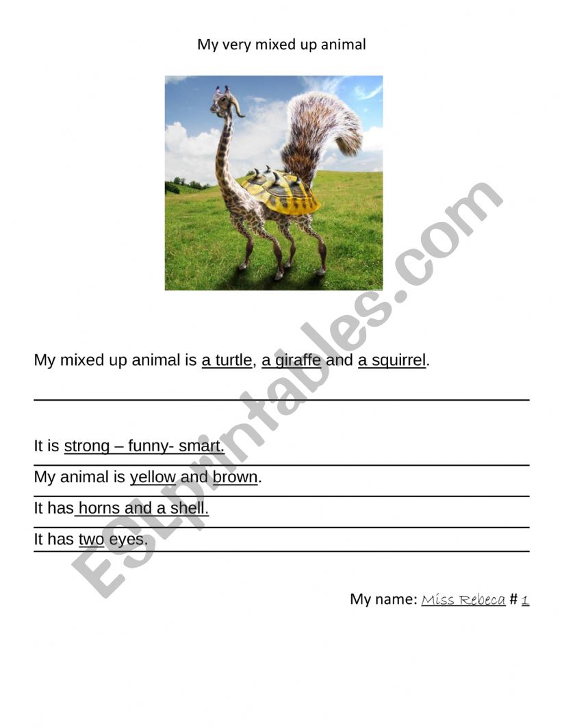 My mixed-up animal -teacher example to demonstrate activity