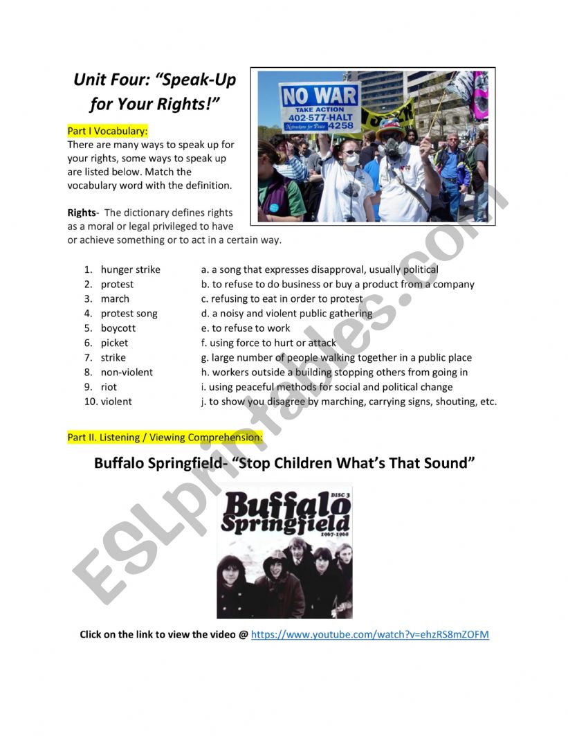 Speak Up for Your Rights worksheet