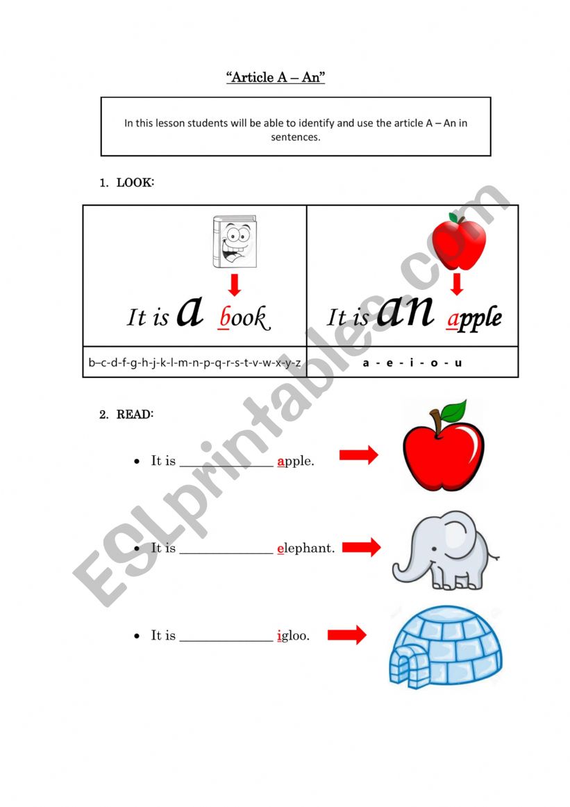 Article A- AN worksheet worksheet