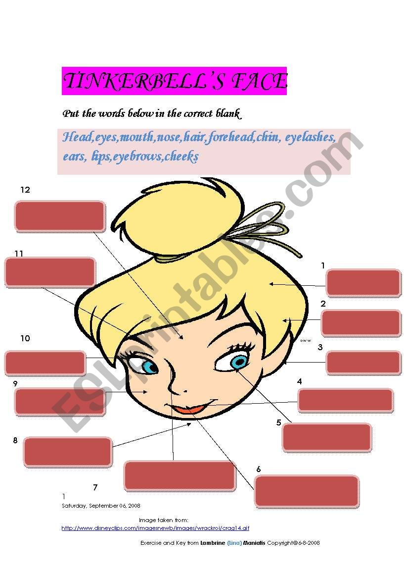 Tinkerbells Face worksheet