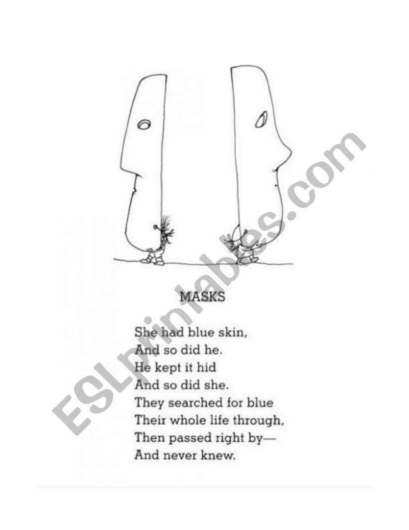 Masks by Shel Silverstein worksheet