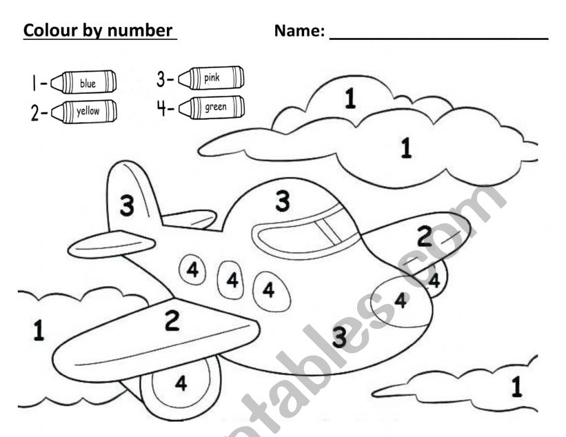 color by numbers coloring pages preschool airplanes