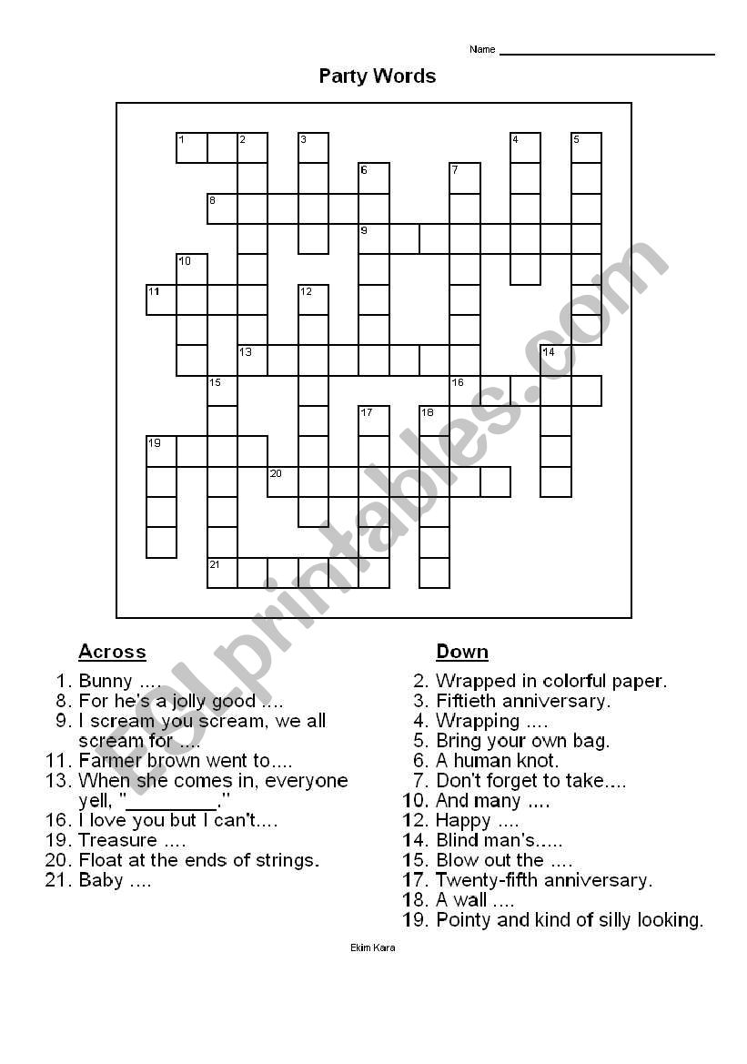 Party word worksheet