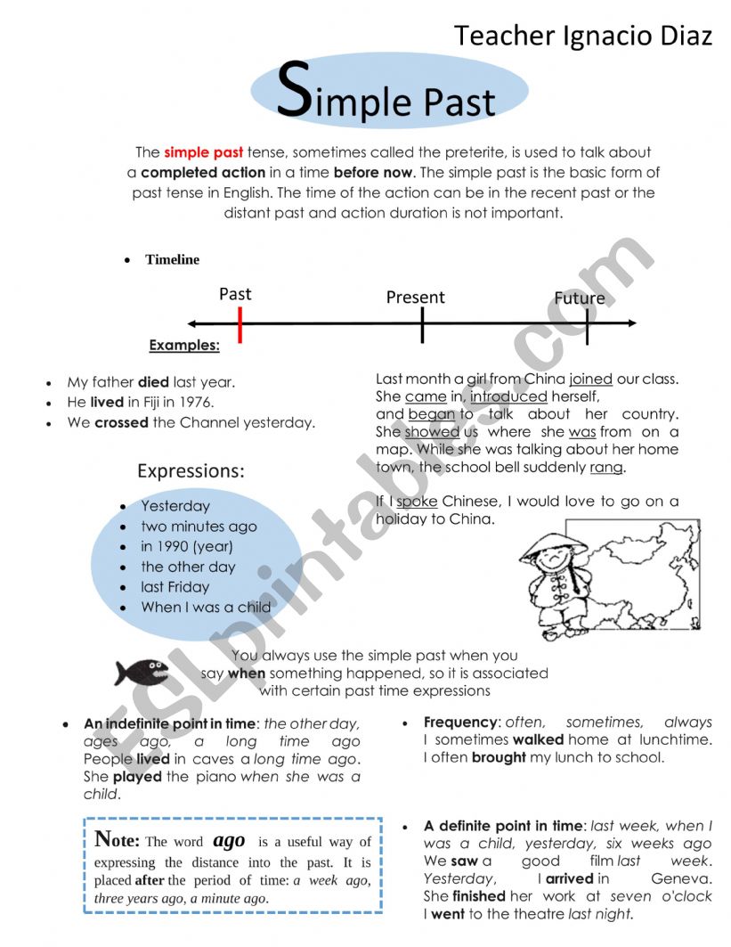 simple past grammar summary  worksheet