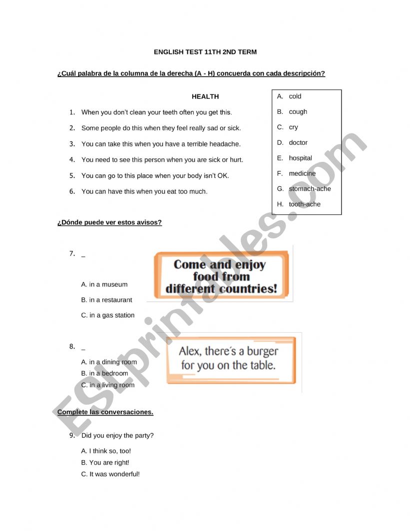 Multiple choice exam worksheet