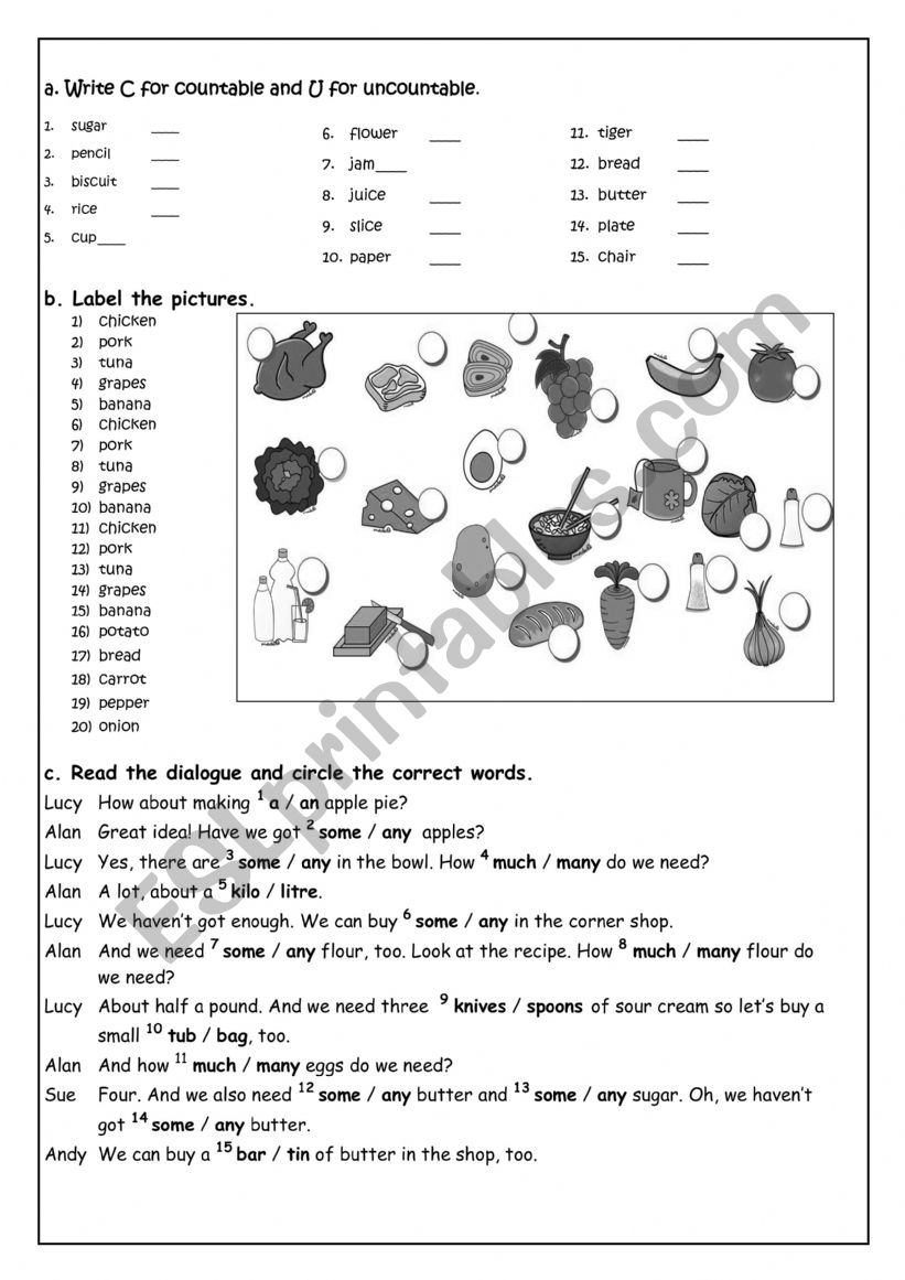 food worksheet