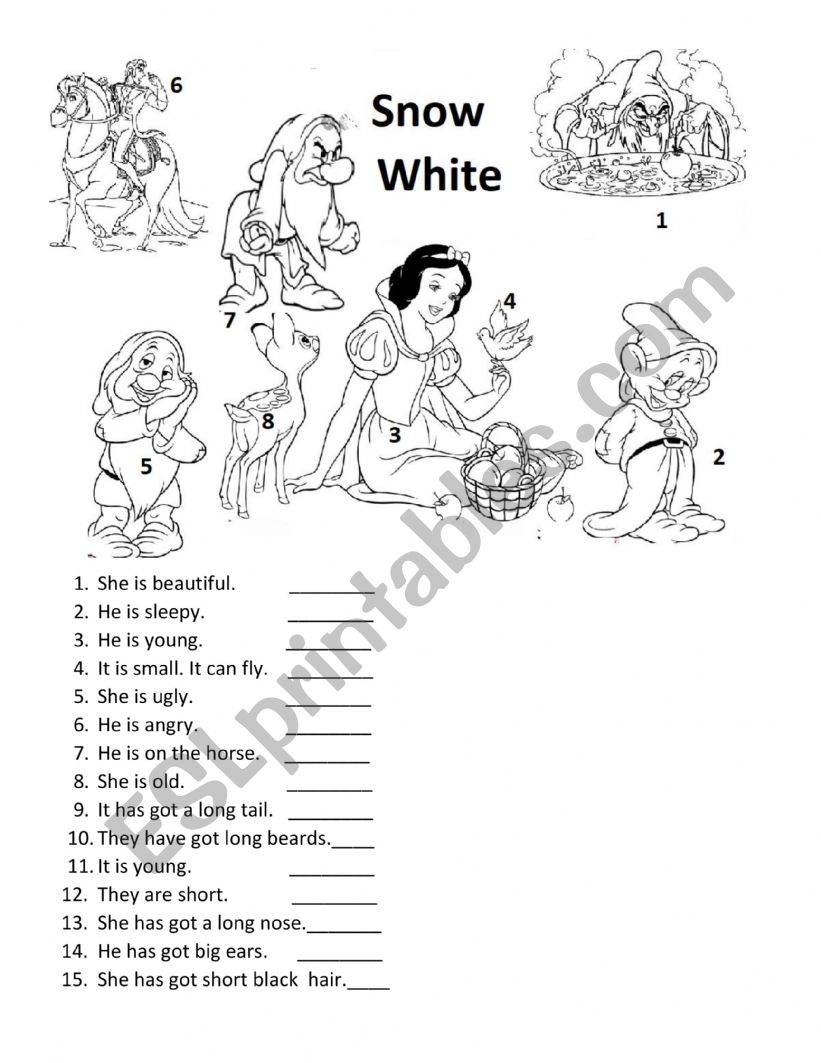 Snow white and opposites worksheet
