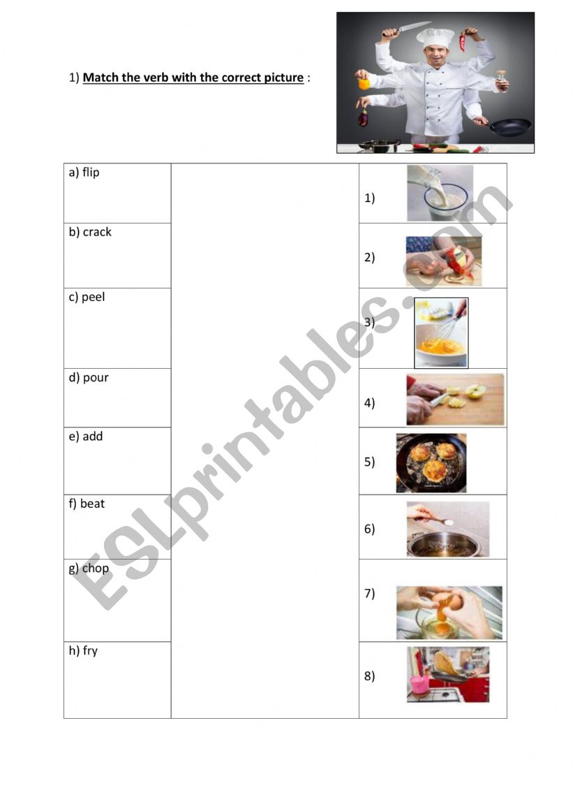 Useful verbs to cook or bake. worksheet