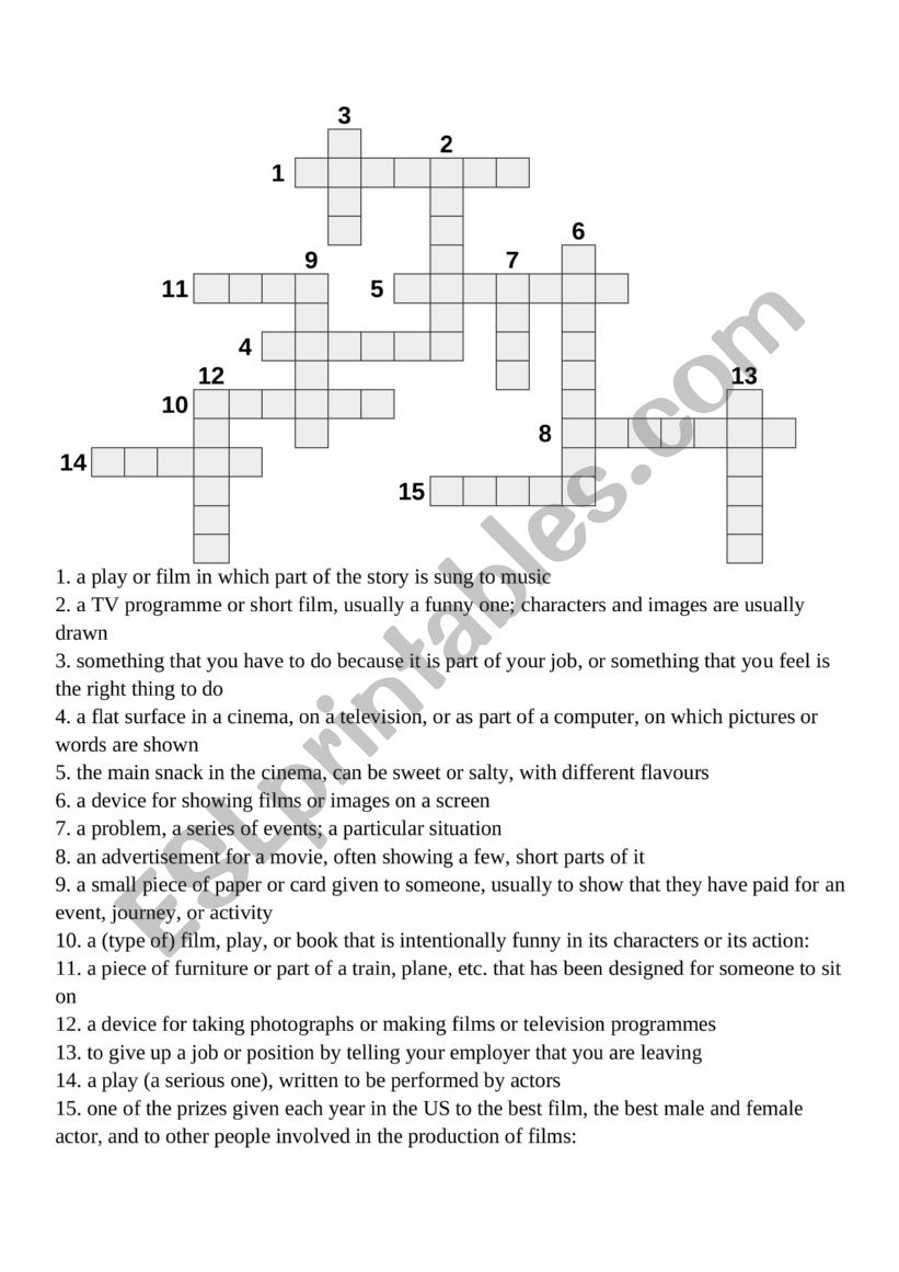 Crossword cinema/Zootopia worksheet