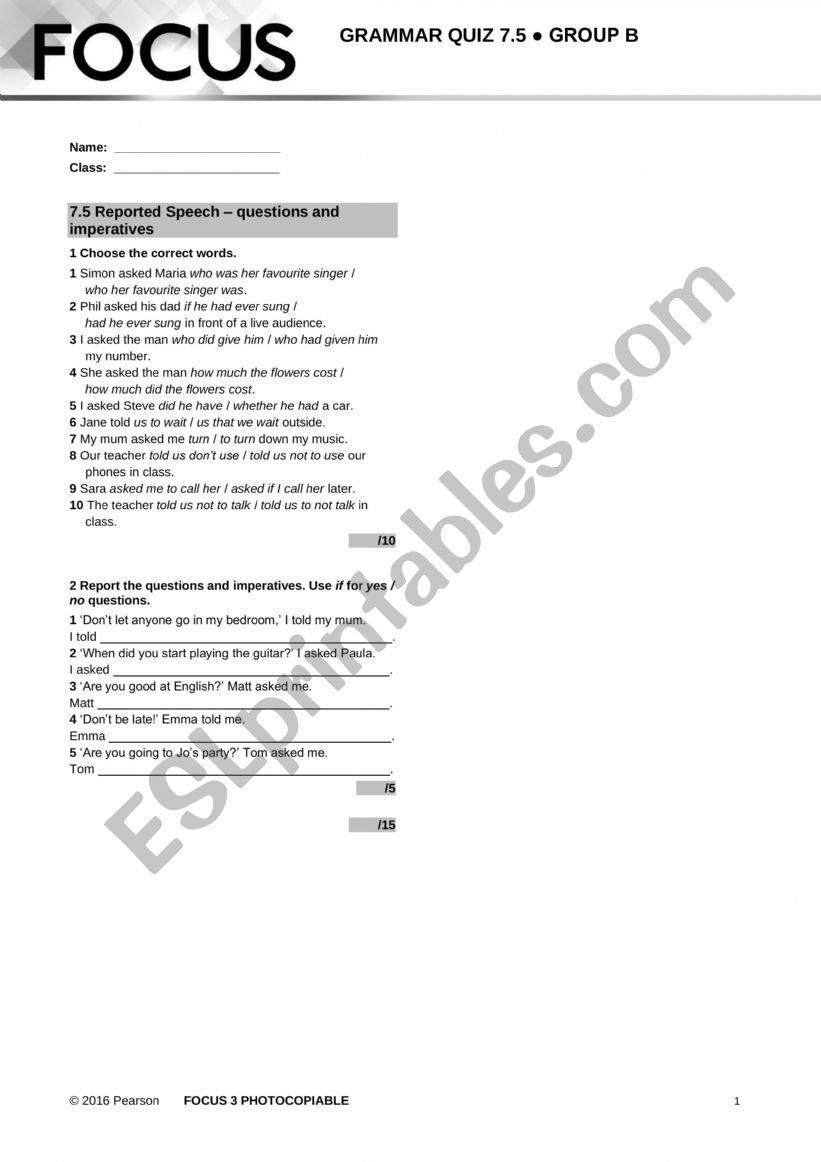 Focus GQ worksheet