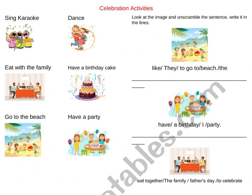 FAMILY CELEBRATION ACTIVITIES worksheet