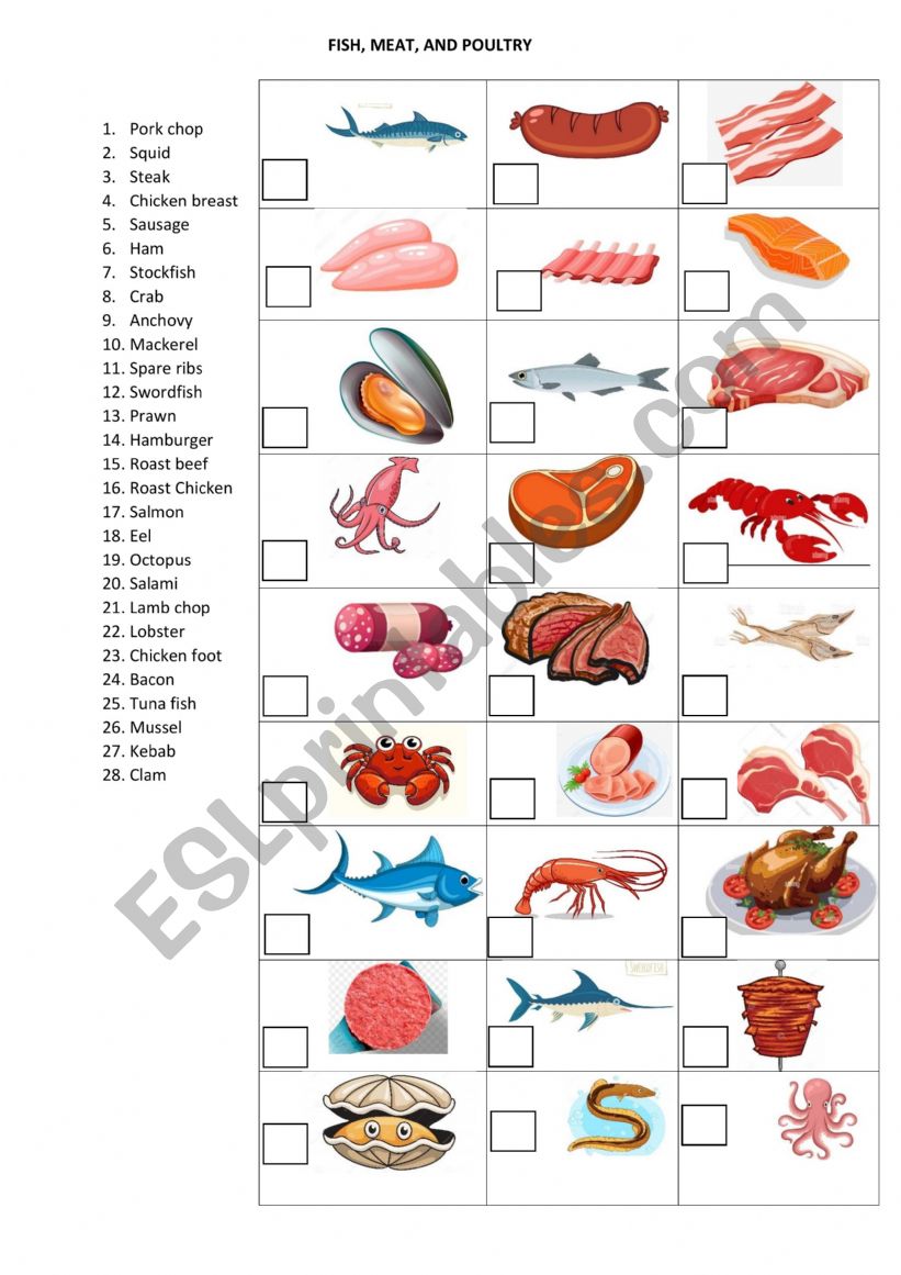 Fish, Meat, and Poultry Worksheet
