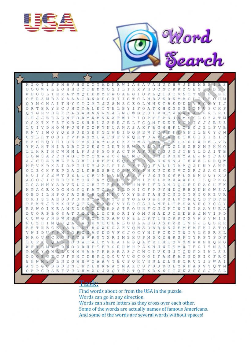 USA Word Search worksheet