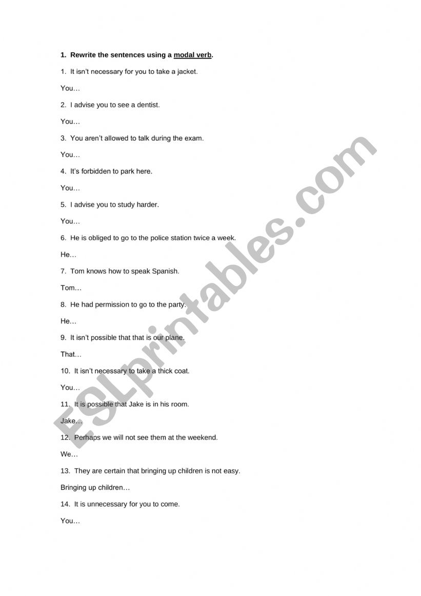 Modal verbs worksheet