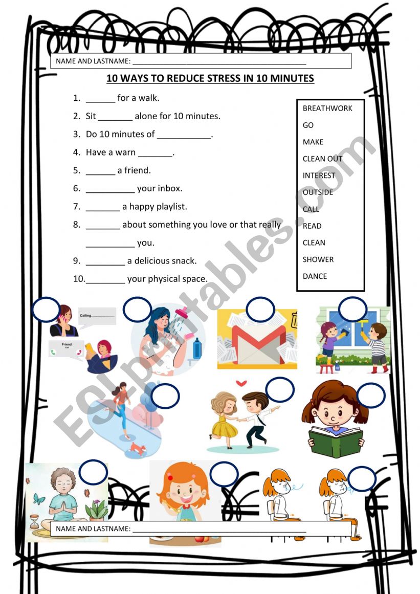 reduce stress worksheet