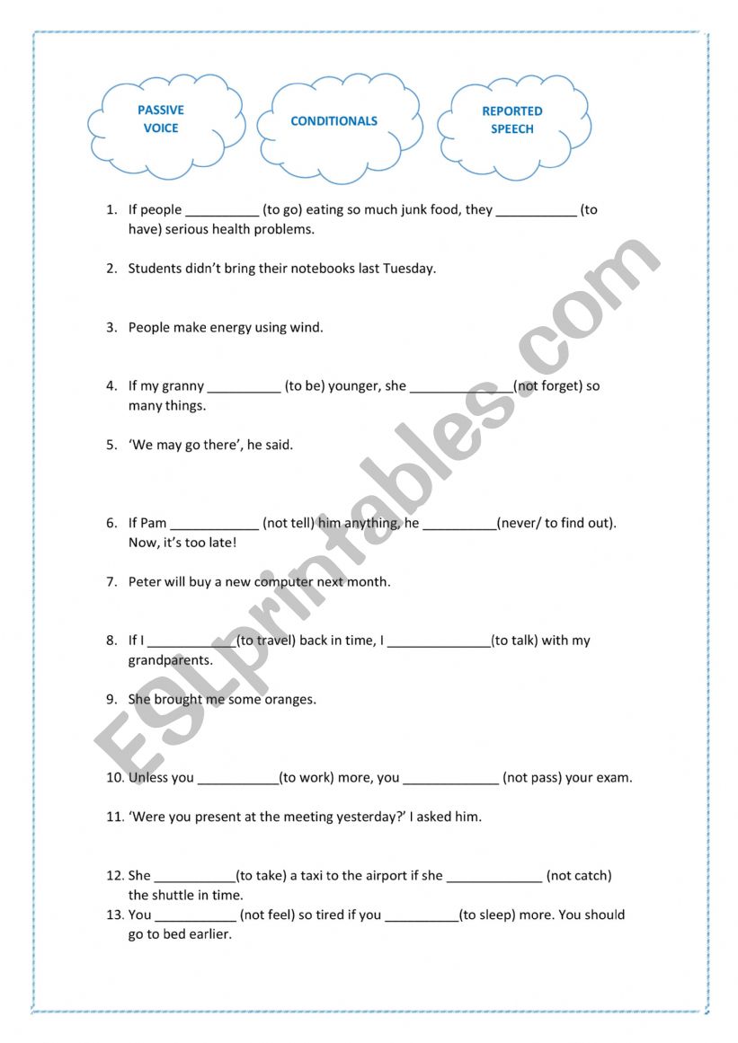 PASSIVE VOICE CONDITIONALS REPORTED SPEECH + KEY