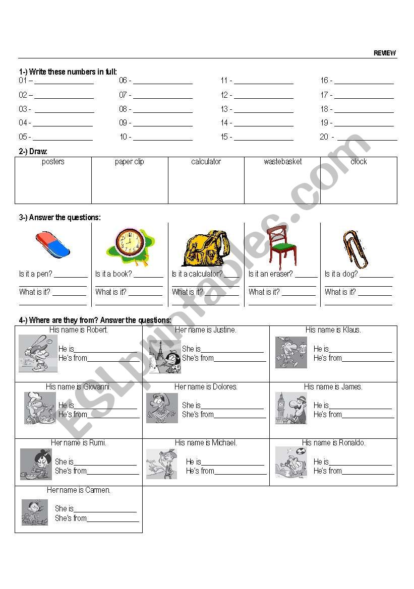 Review 4 kids worksheet