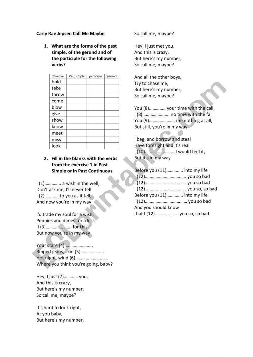 Call me maybe by Carly Rae Jensen