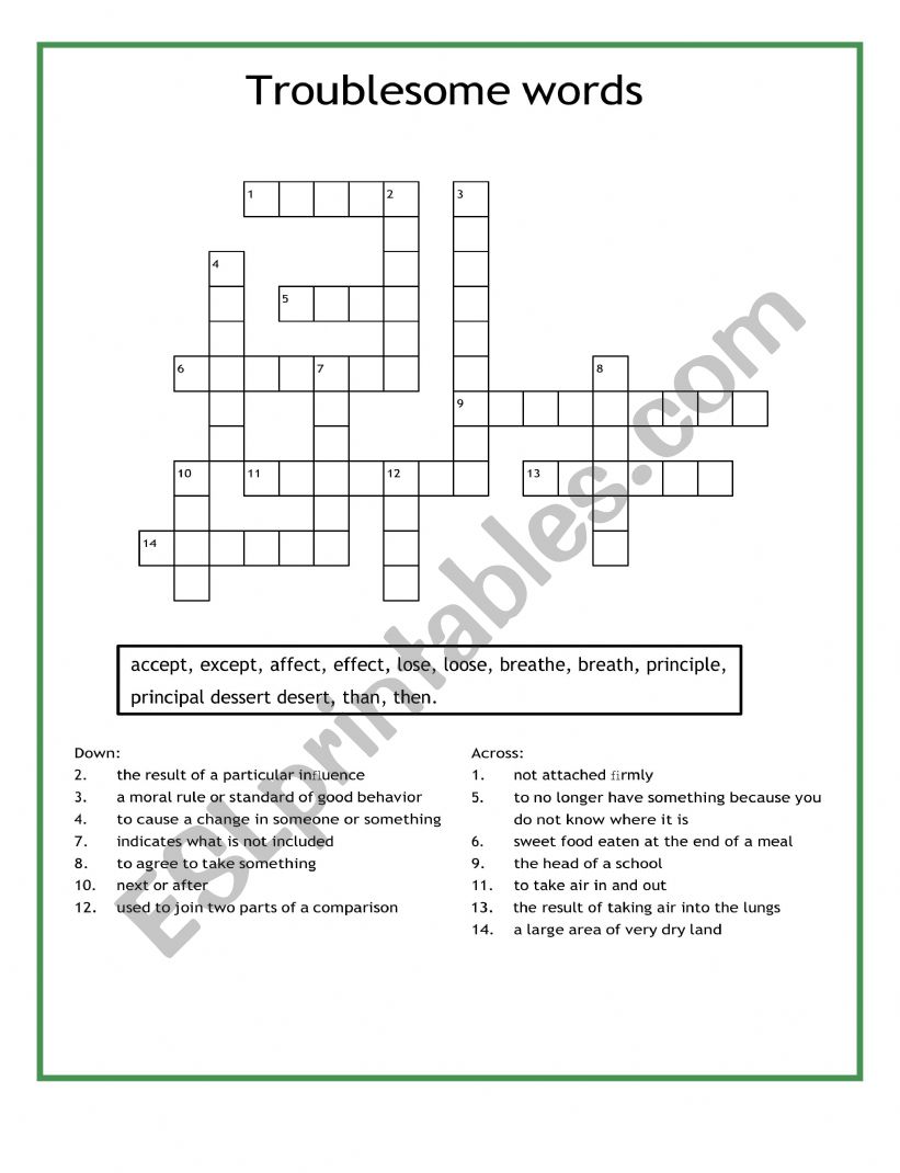 Troublesome words worksheet