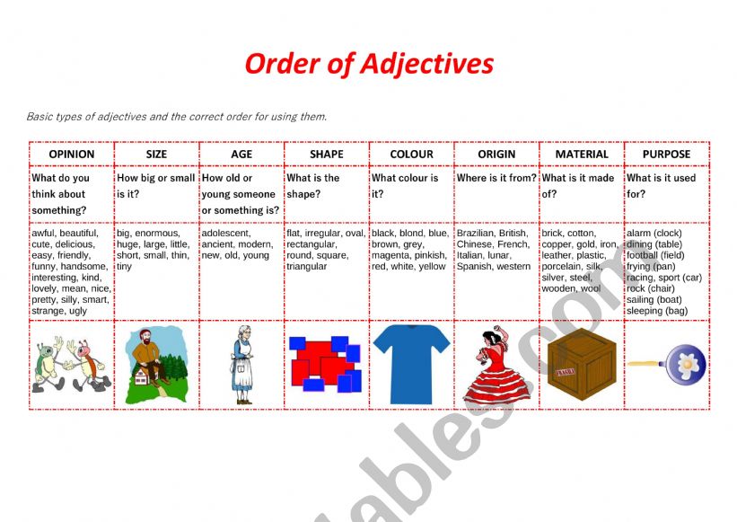 order of adjective worksheet