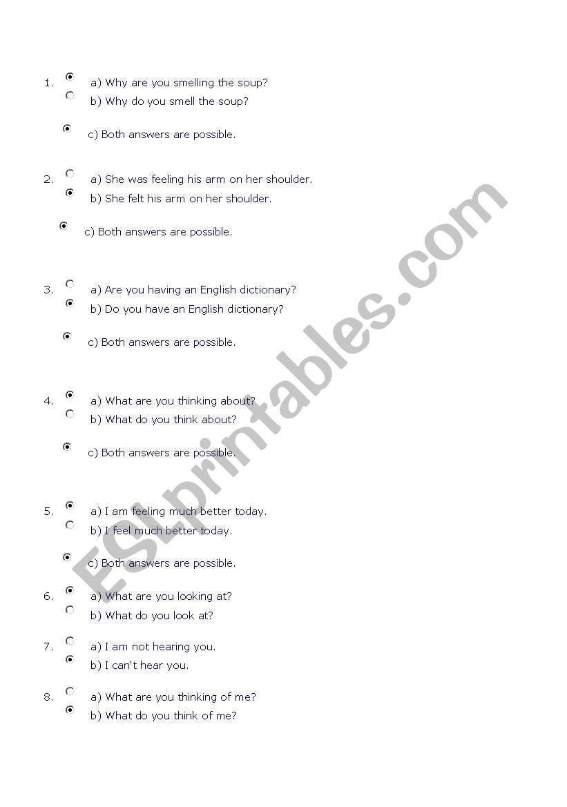 non action verbs worksheet