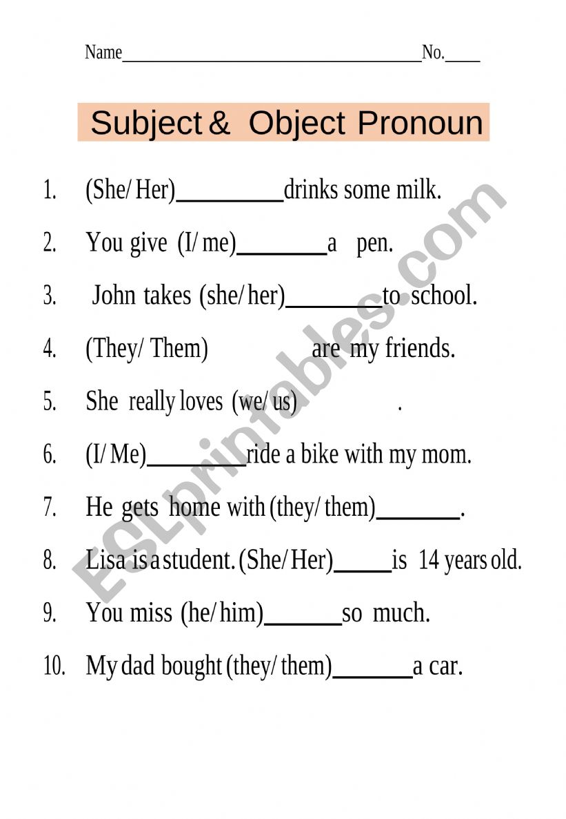 Subject And Object Pronouns ESL Worksheet By Britishtbs