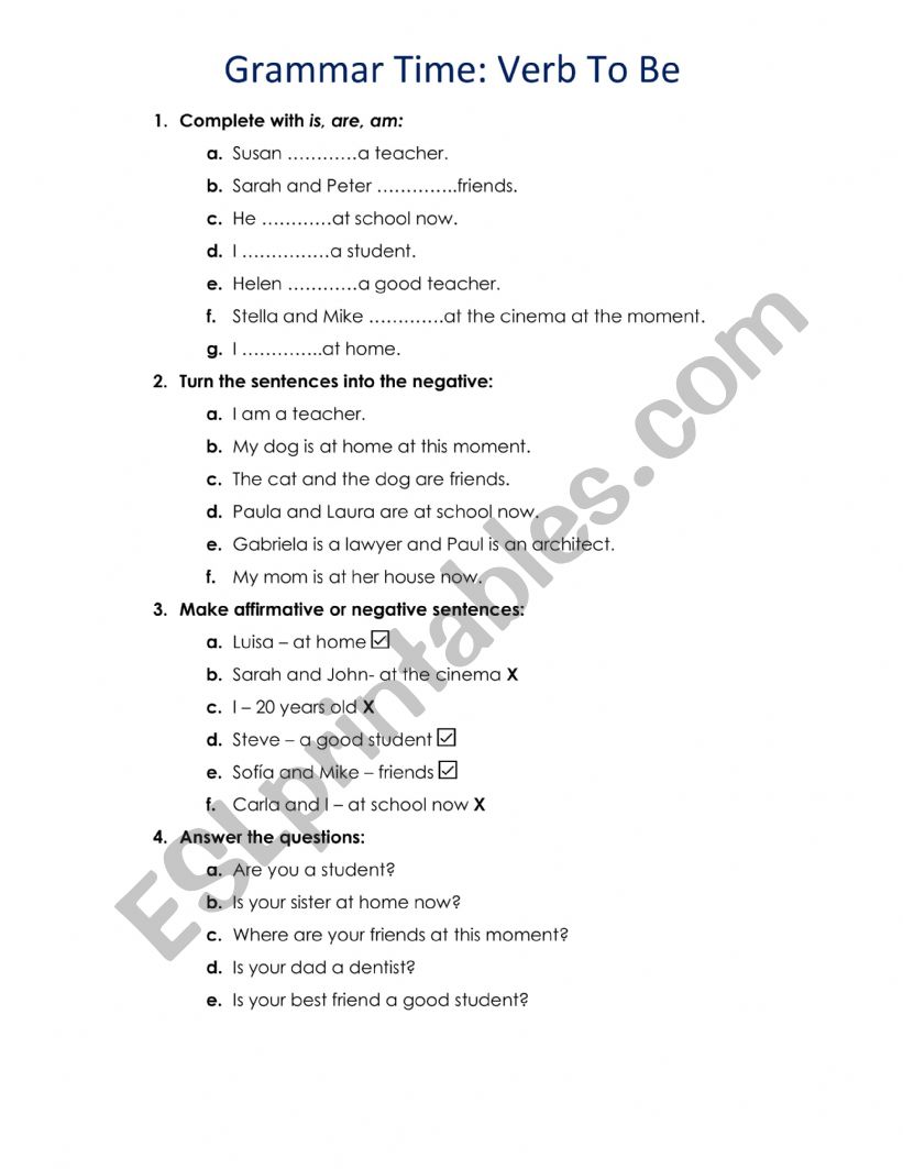 Verb To Be worksheet