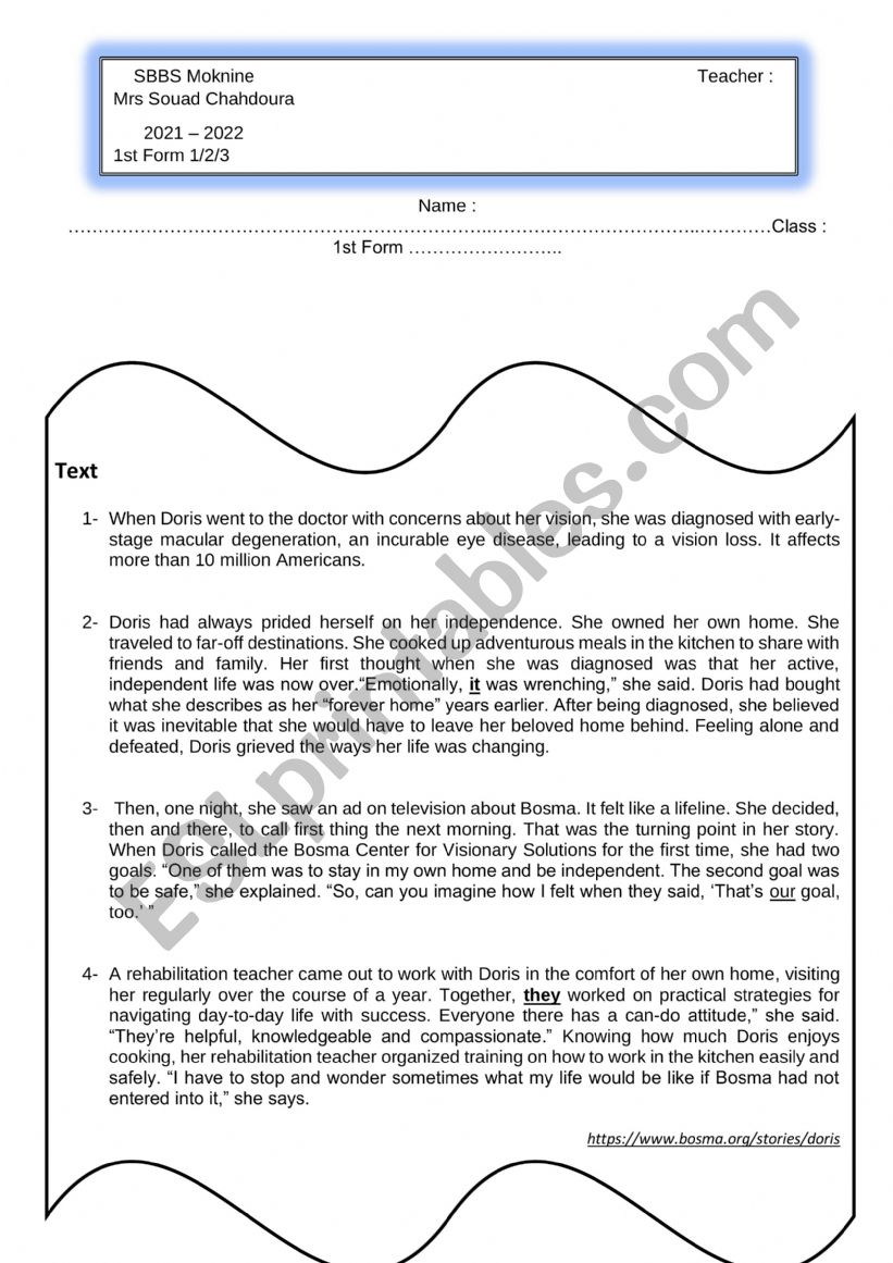 END OF TERM 3 TEST 1ST FORM worksheet