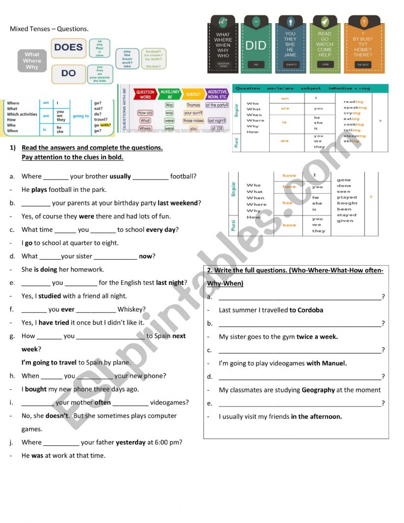 Mixed Tenses questions worksheet