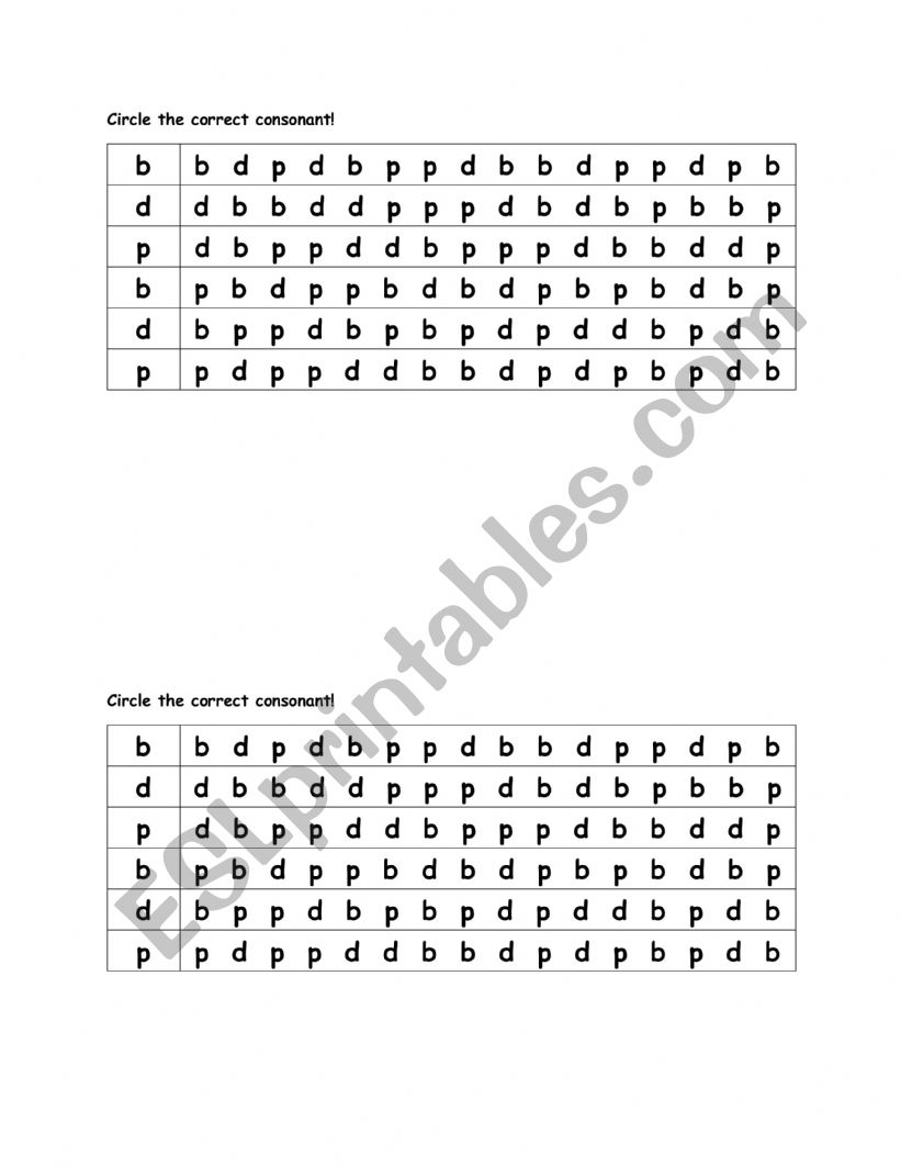 circle the correct letter b, d, p