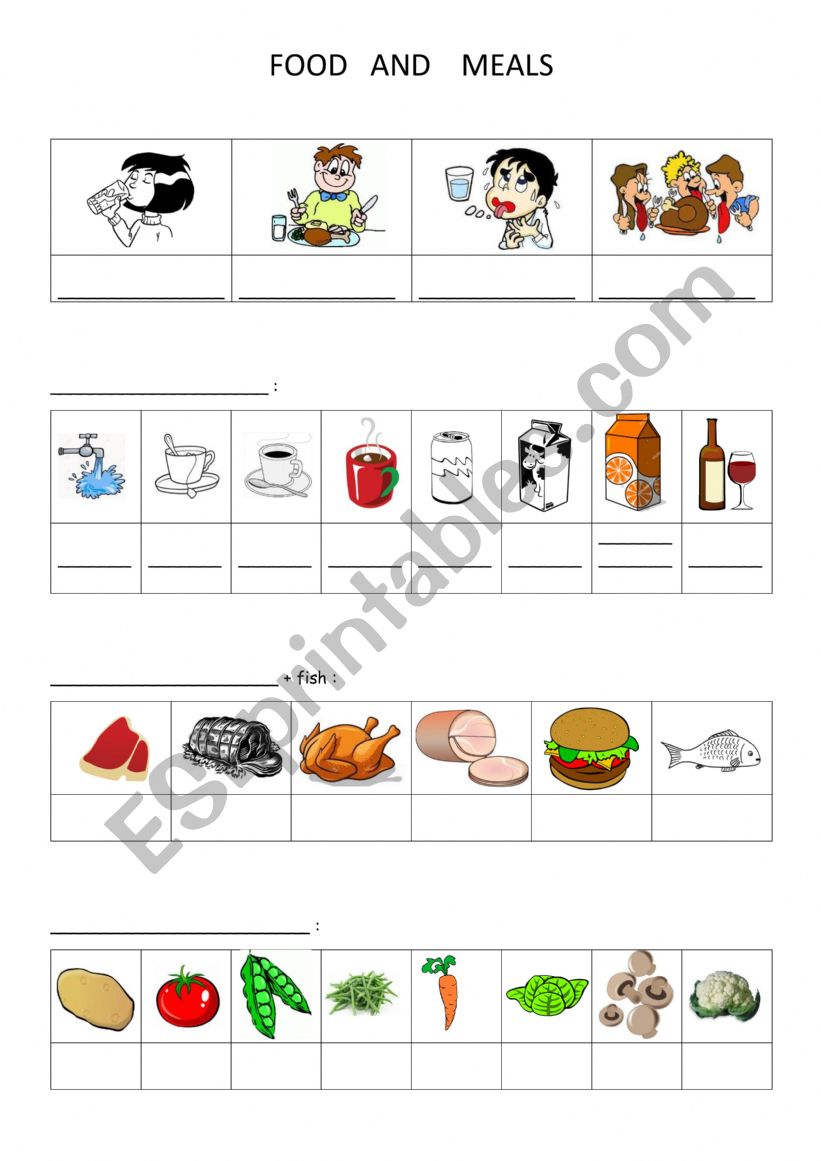 FOOD vocabulary + answers worksheet