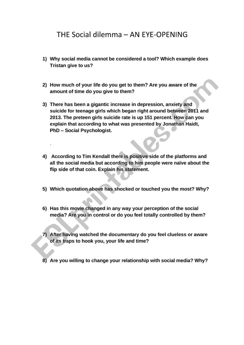 social dilema worksheet