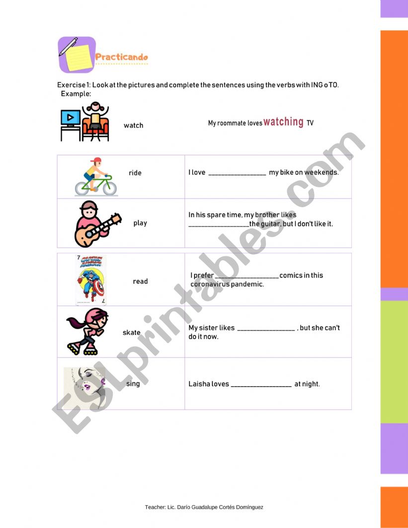 Gerund Exercise worksheet
