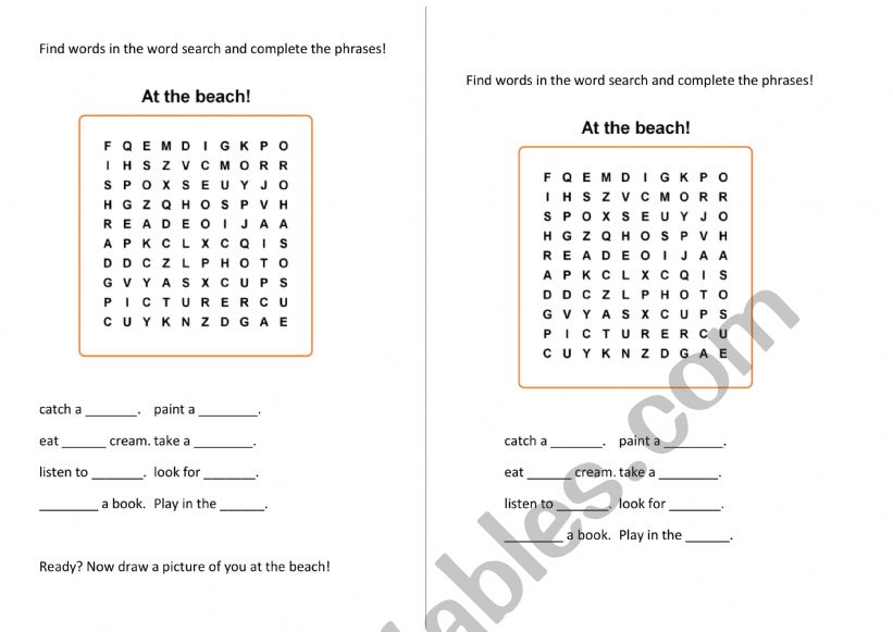 At the beach worksheet