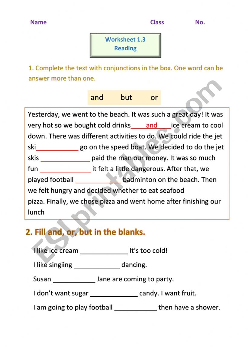 reading worksheet