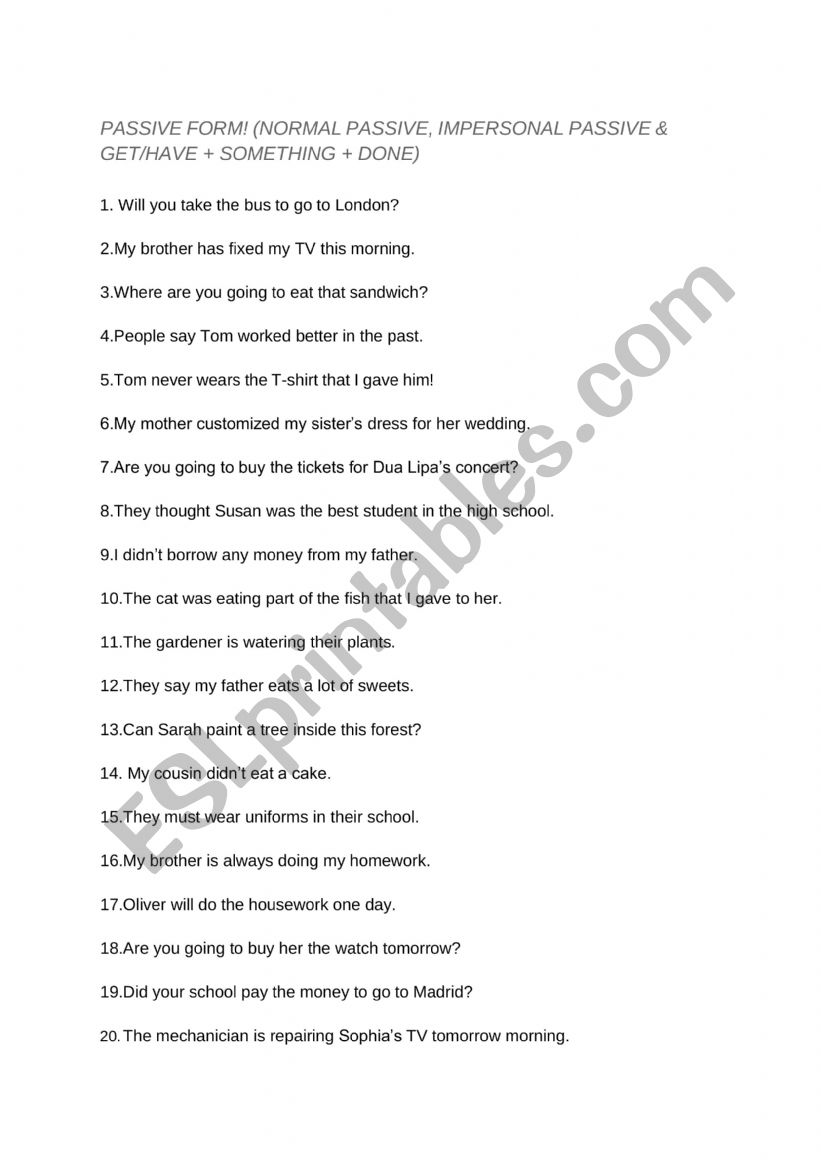 ALL ABOUT PASSIVES! worksheet