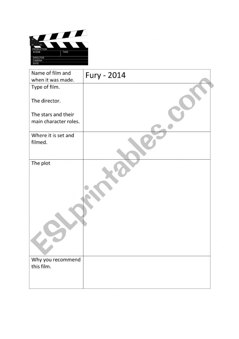 Film review template worksheet