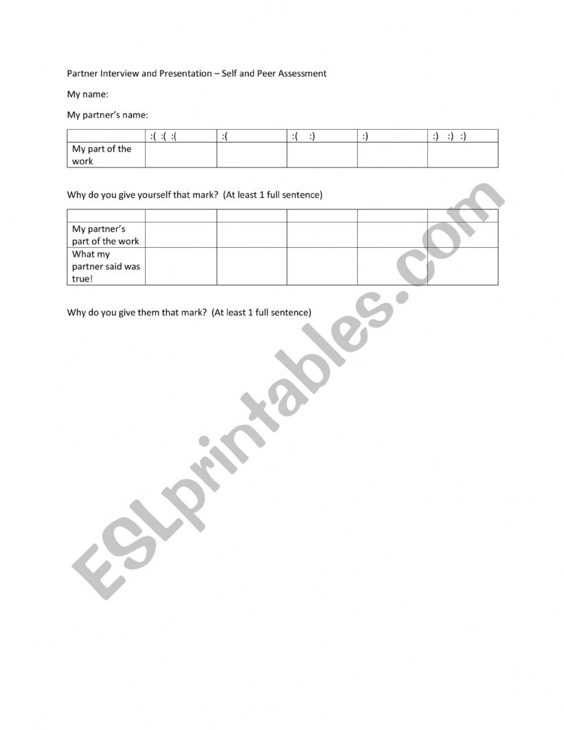 Peer Interview worksheet