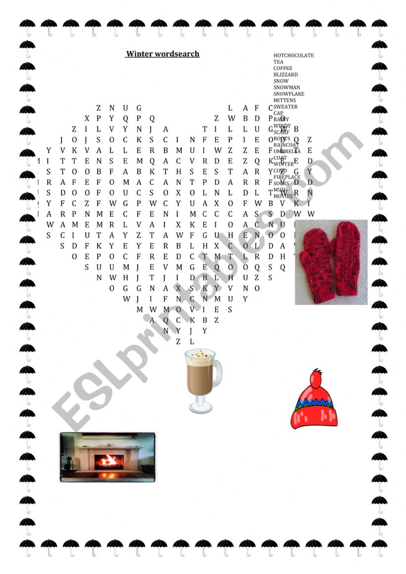 Winter wordsearch worksheet
