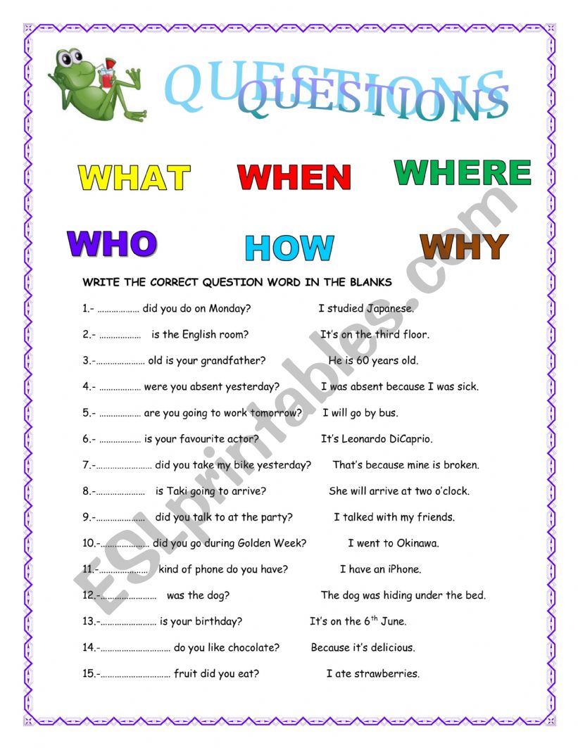 question words worksheet
